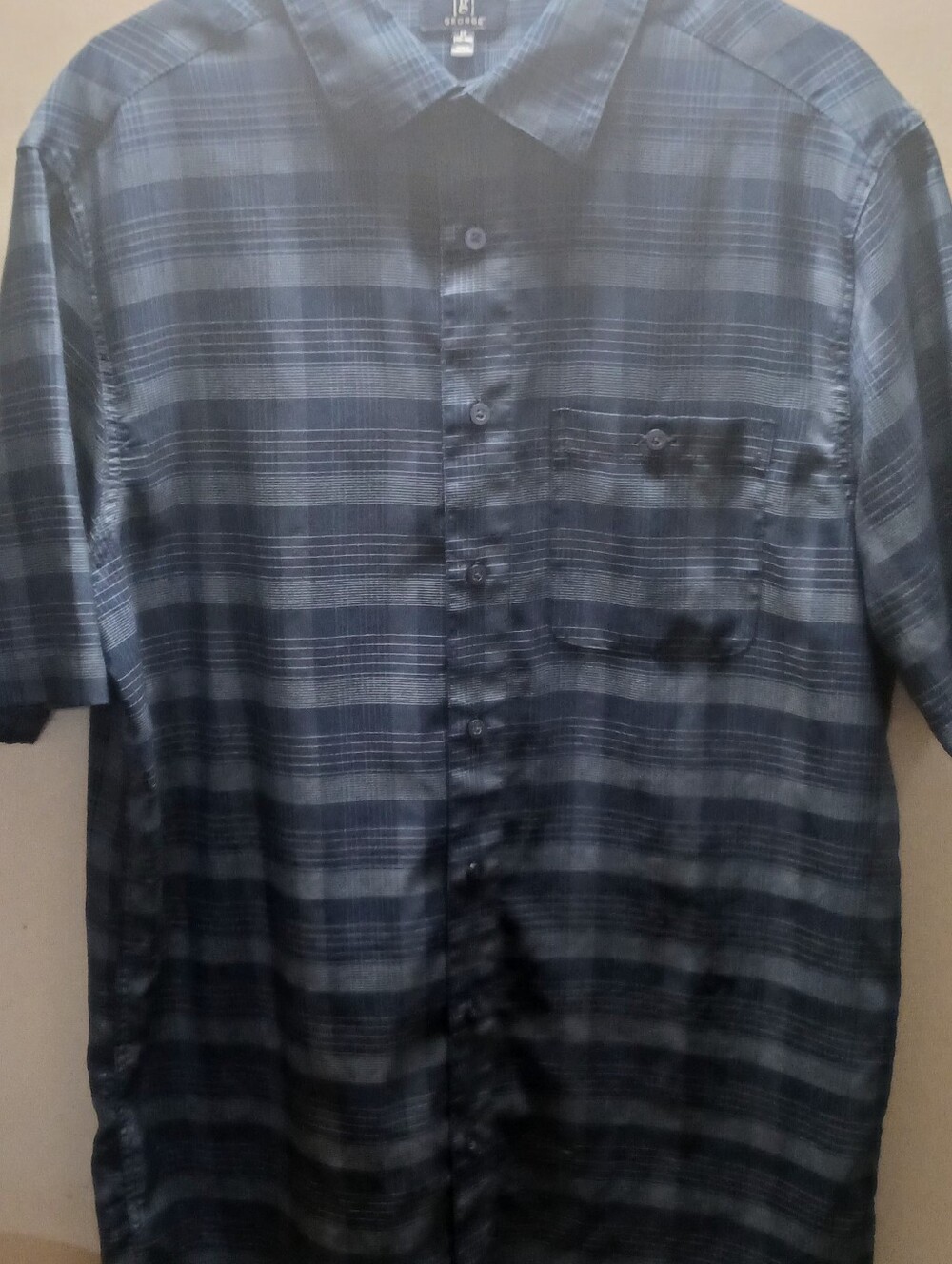 George Men's Navy and Gray Plaid Short-Sleeve Button-Down Shirt